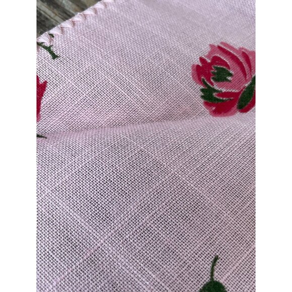 Vintage 1950s set of 4 Pink Linen Rose Print Napkins Unused - Picture 4 of 11